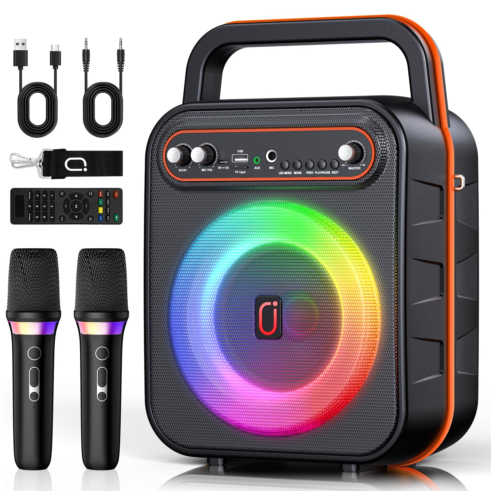 Amazon.com: Karaoke Machine with 2 Wireless Microphones, Portable